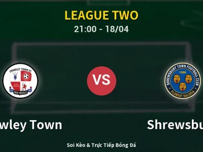 Soi Kèo Crawley Town vs Shrewsbury – 21:00 18/04 | Nhận Định, Dự Đoán Tỷ Số