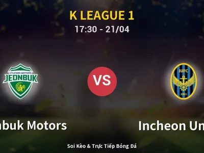 Soi Kèo Jeonbuk Motors vs Incheon United – 17:30 21/04 | Nhận Định, Dự Đoán Tỷ Số